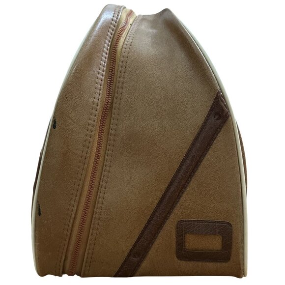 Vintage Brunswick Bowling Ball Bag Two Tone Faux Leather Tan Brown Retro Handles - Picture 2 of 9